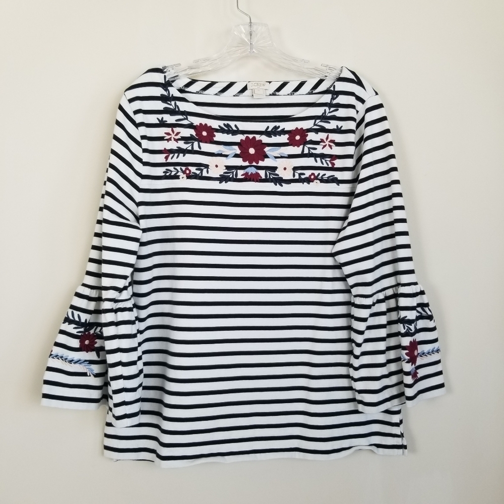J Crew Embroidered Bell Sleeve Top XL